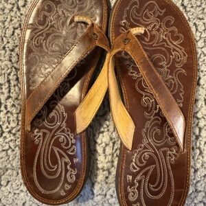 Olukai Brown Leather Sandals